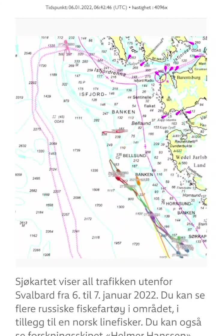 Russian bottom trawling back and forth repeatedly just on top of the main fiber optic internet cable between Svalbard and the Norwegian mainland