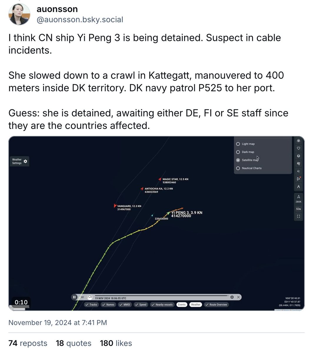 Yi Peng 3 is being detained in Danish waters by the looks of it